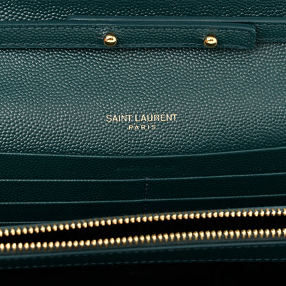 Saint Laurent Grain De Poudre Mixed Matelasse Triquilt Monogram Chain Wallet Sea Turquoise 6 of 9
