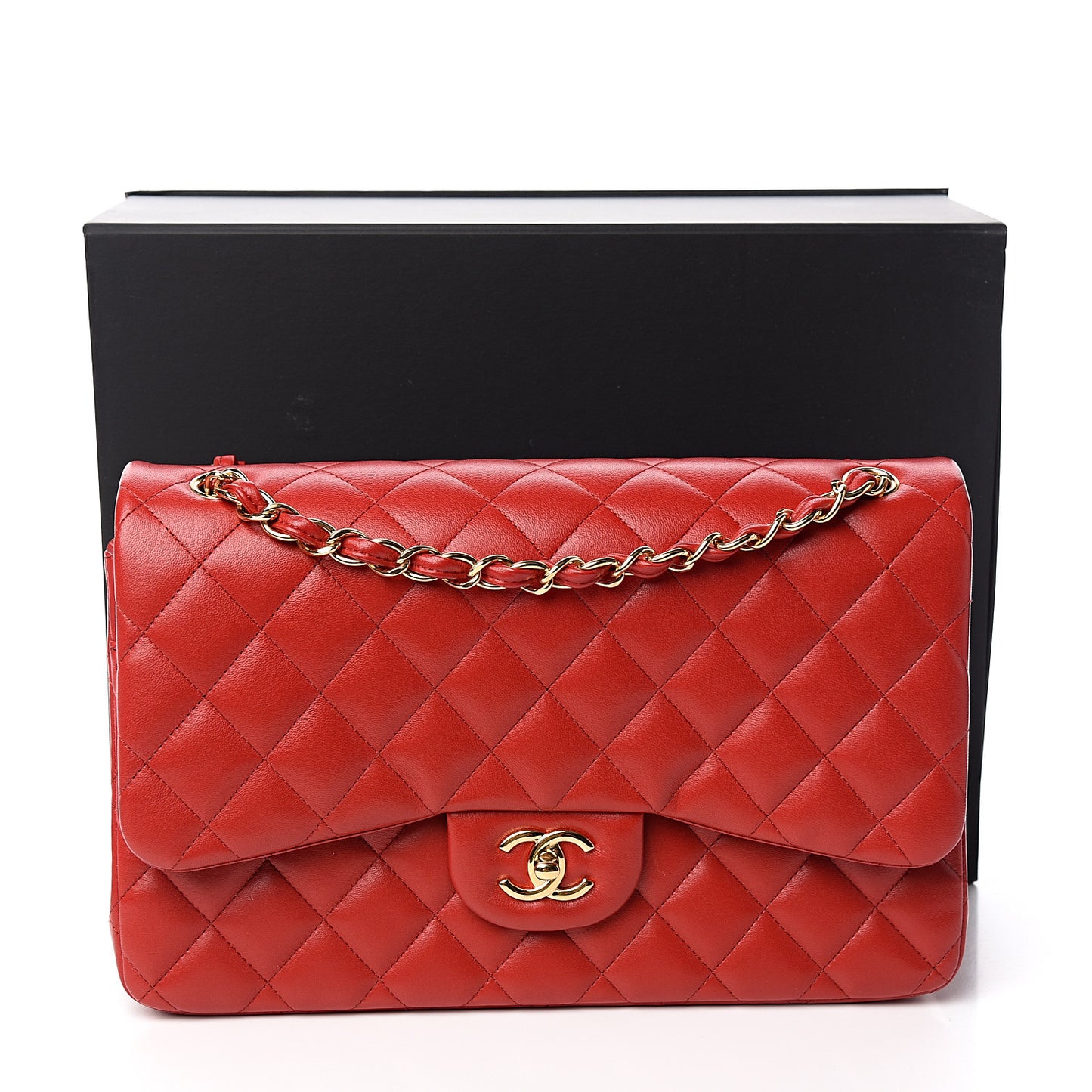 Lambskin Quilted Jumbo Double Flap Red