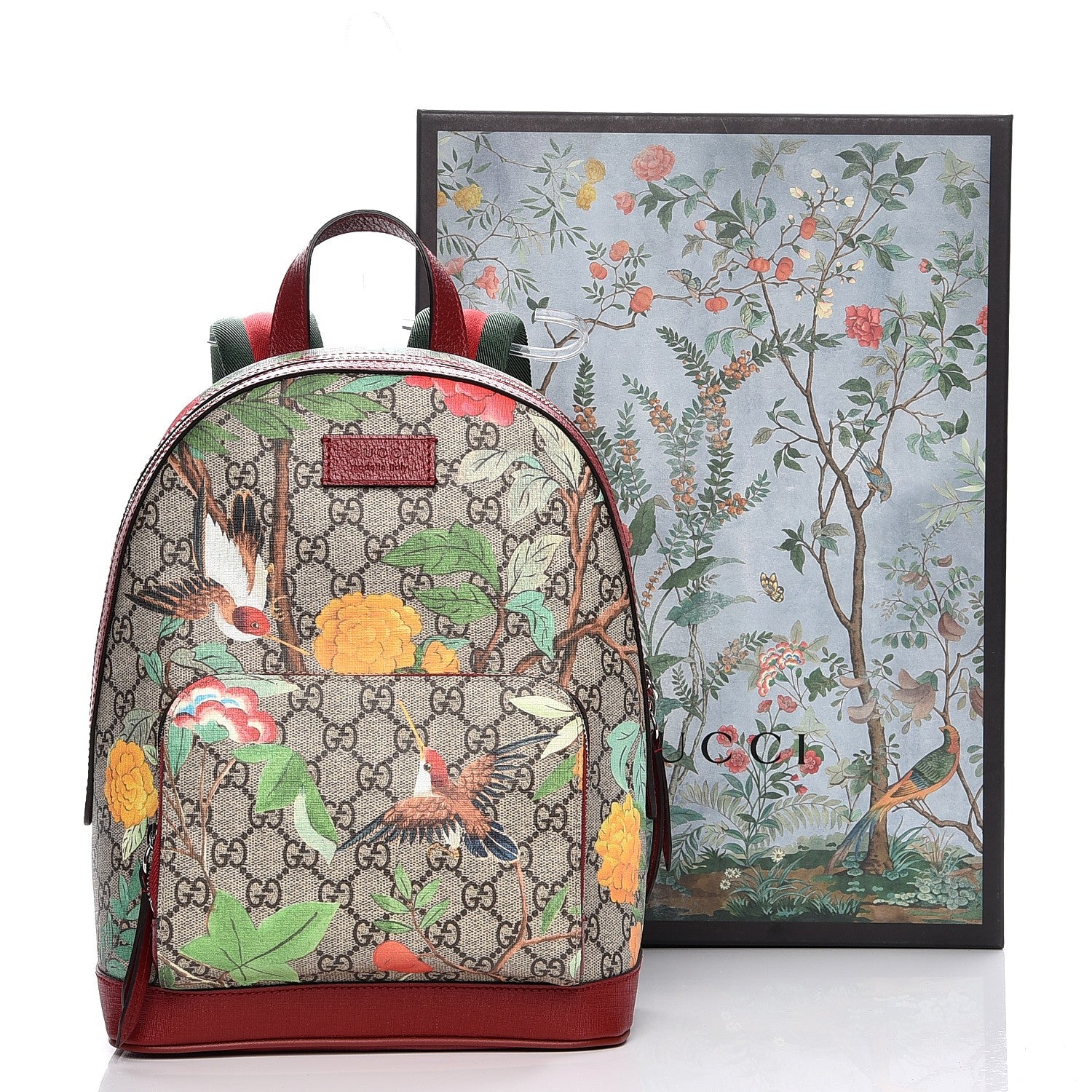 Gucci GG Supreme Monogram Tian Web Small Day Backpack Beige Multicolor Red 9 of 9