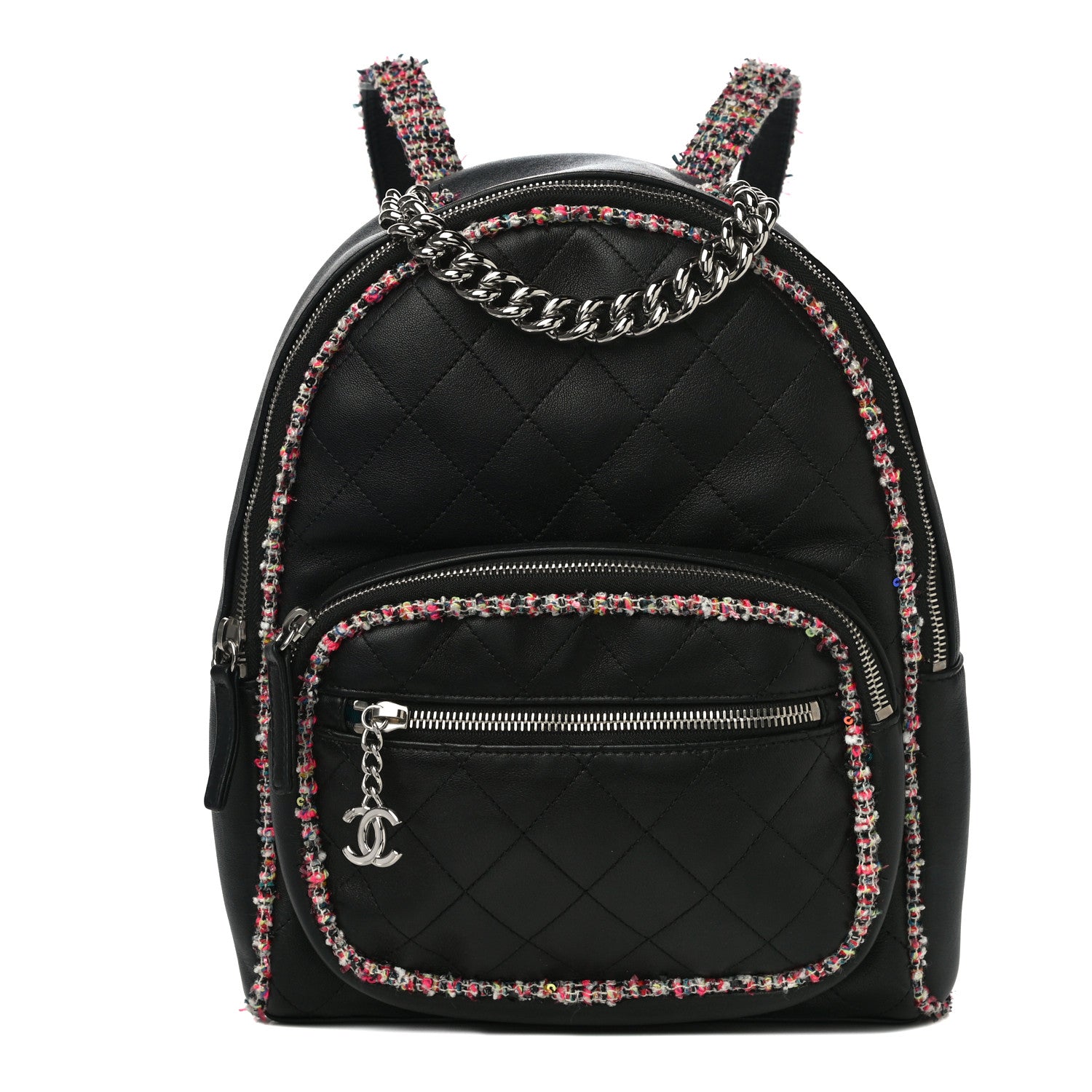 Chanel Lambskin Tweed Quilted Elegant Trim Backpack Black 1 of 9