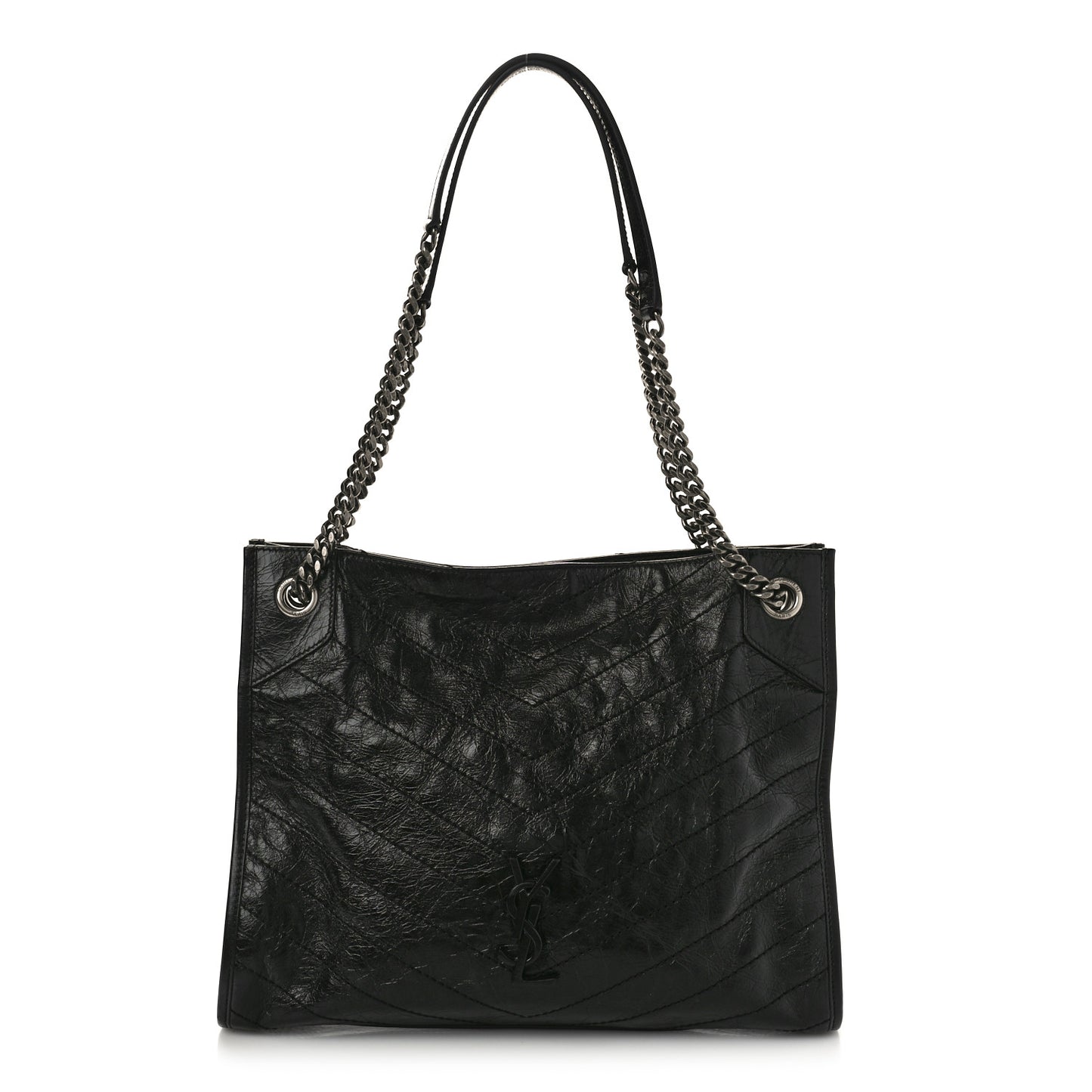 Crinkled Calfskin Matelasse Monogram Medium Niki Shopper Tote Black