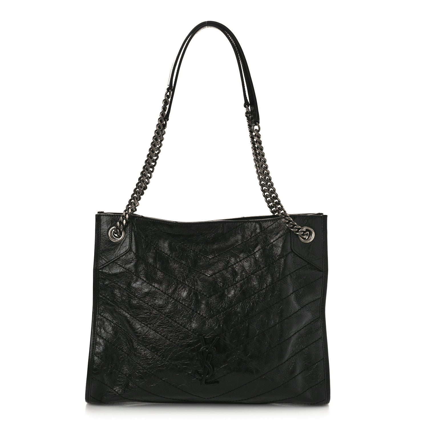 Saint Laurent Crinkled Calfskin Matelasse Monogram Medium Niki Shopper Tote Black 1 of 10
