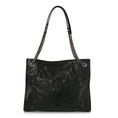 Saint Laurent Crinkled Calfskin Matelasse Monogram Medium Niki Shopper Tote Black 1 of 10