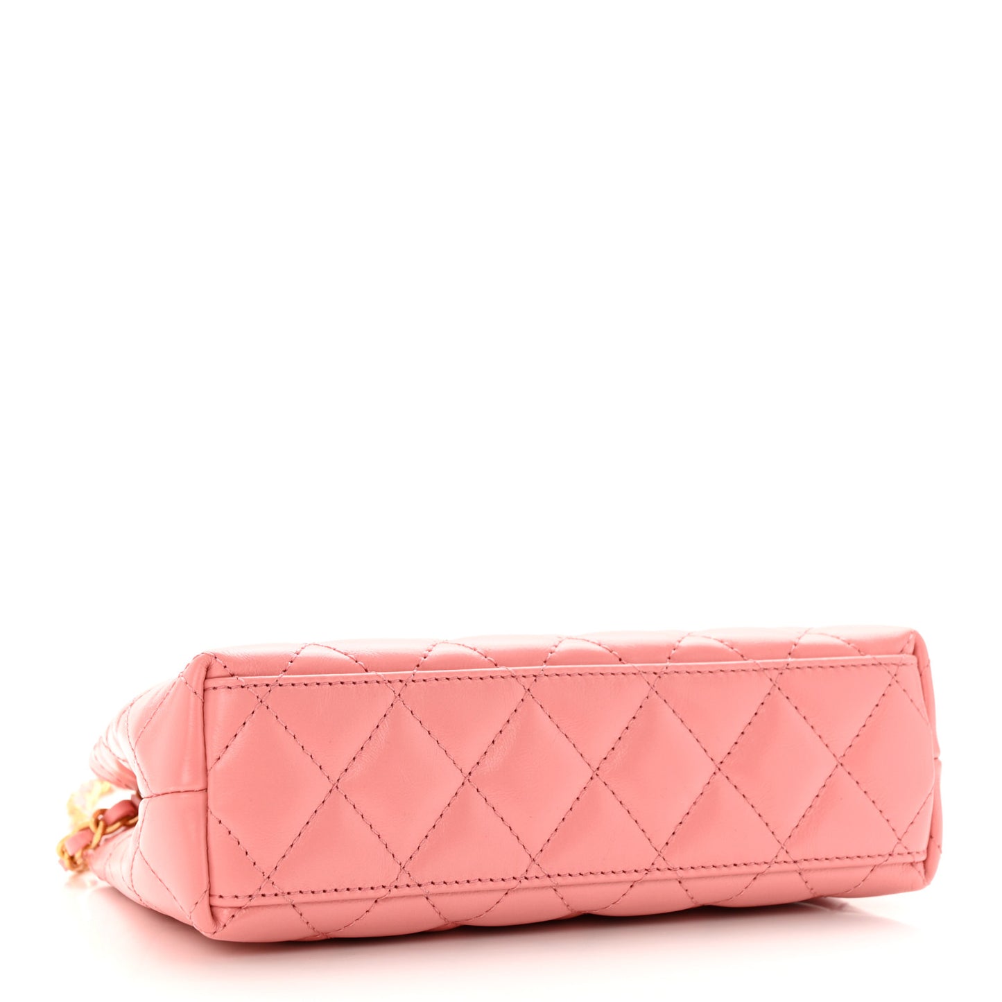 Shiny Aged Calfskin Quilted Nano Kelly Shopper Coral Pink
