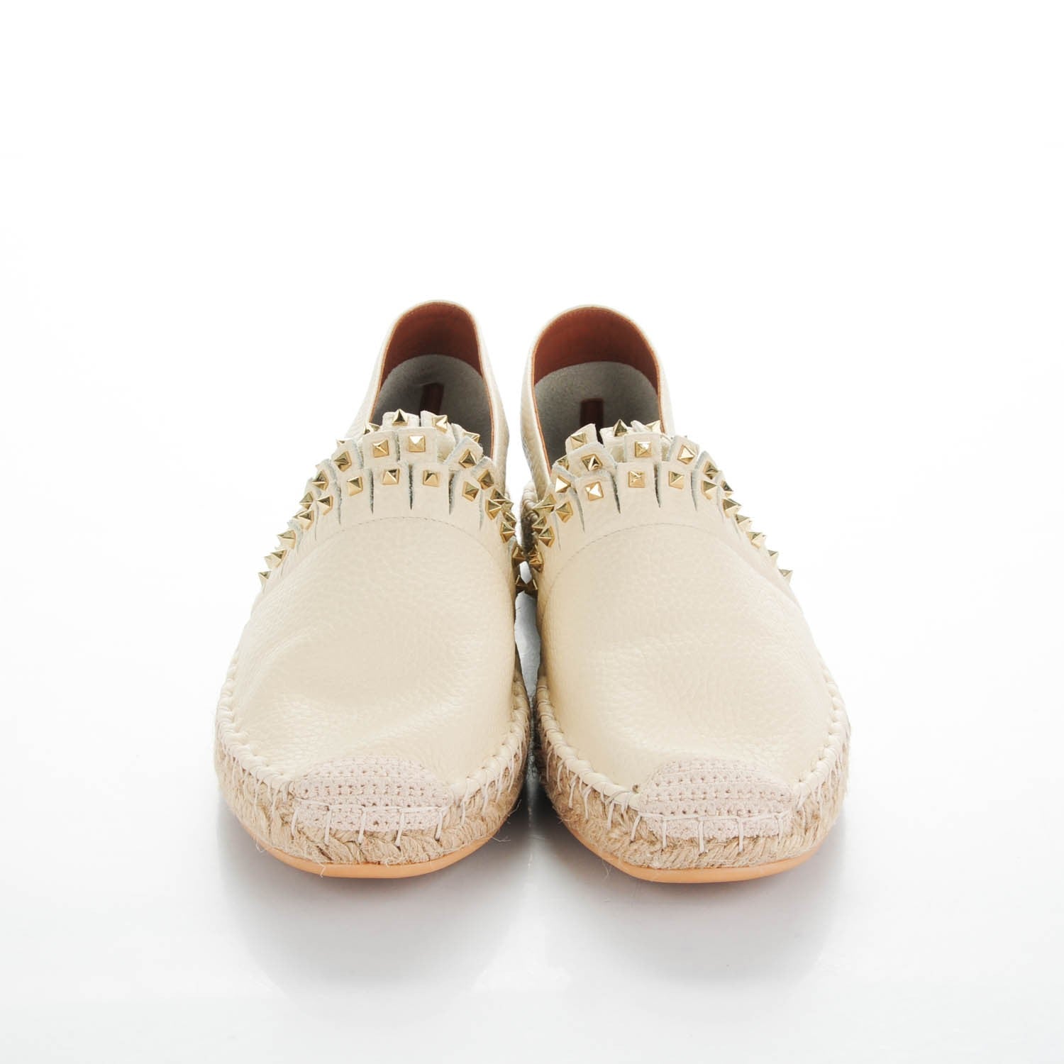 Valentino Garavani Pebbled Calfskin Rockstud Fringed Espadrilles 41 Ivory 3 of 6