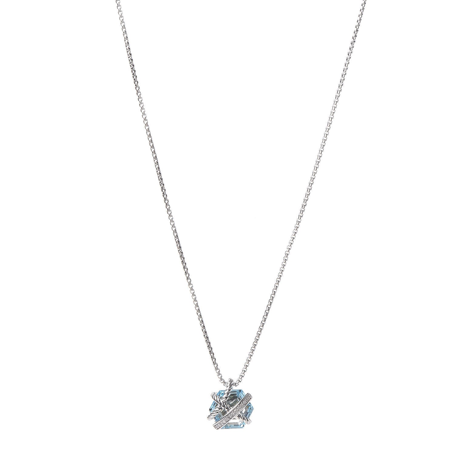 David Yurman Sterling Silver Diamond Blue Topaz 10mm Petite Cable Wrap Pendant Necklace 1 of 8