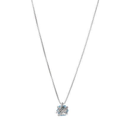 David Yurman Sterling Silver Diamond Blue Topaz 10mm Petite Cable Wrap Pendant Necklace 1 of 8