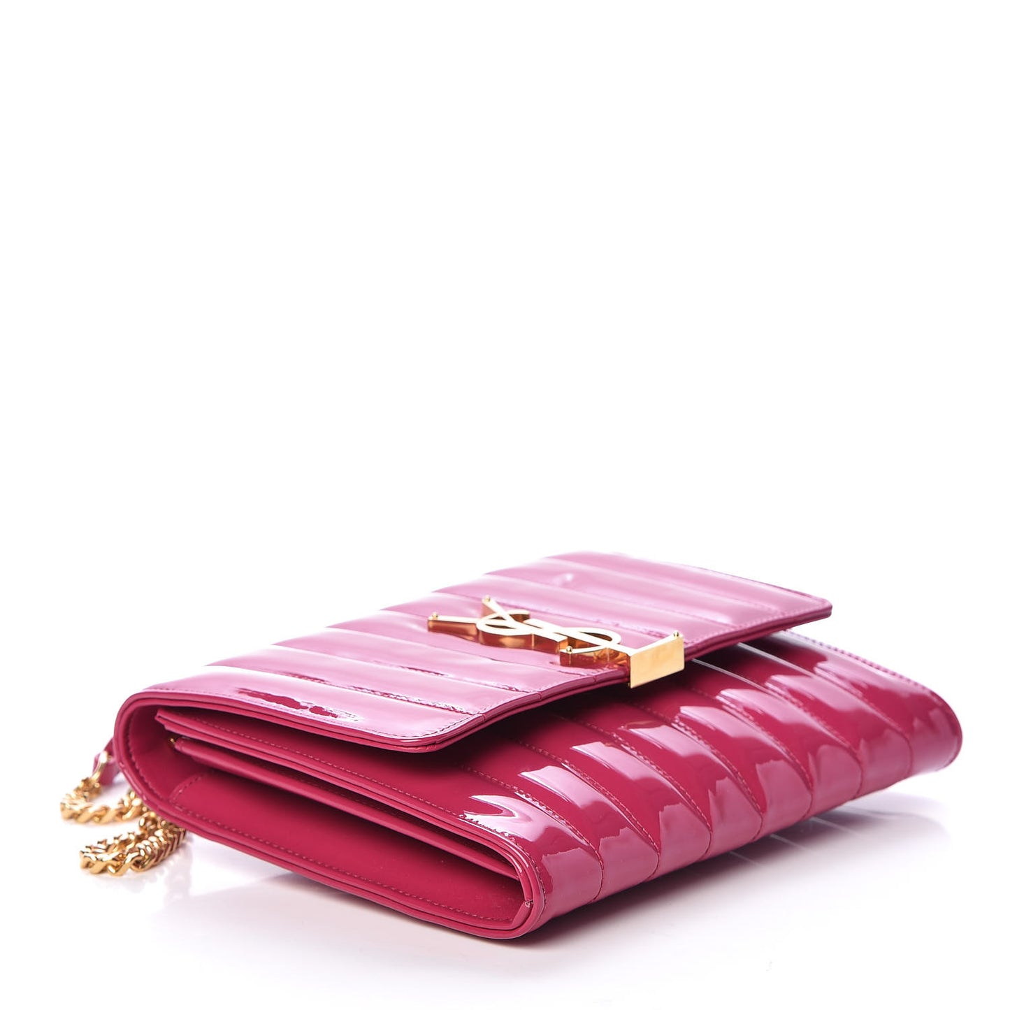 Patent Calfskin Matelasse Monogram Vicky Chain Wallet Neon Bubblegum