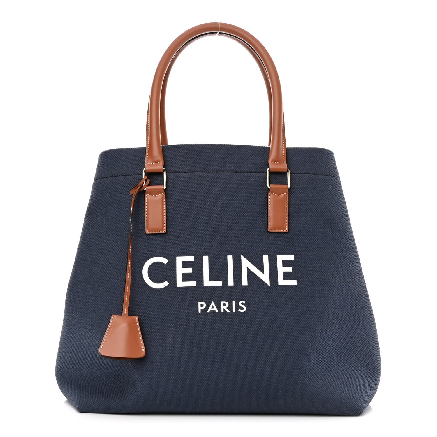 Celine Canvas Calfskin Horizontal Cabas Navy Tan 1 of 9
