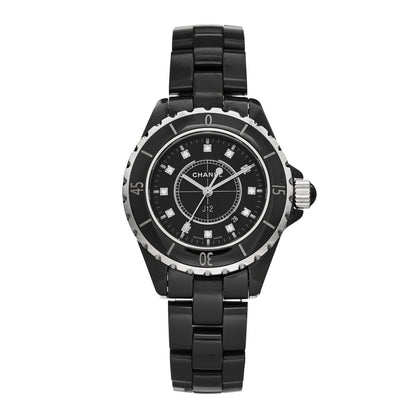 Chanel Stainless Steel Ceramic Diamond 33mm J12 Quartz Watch Black 1 of 4