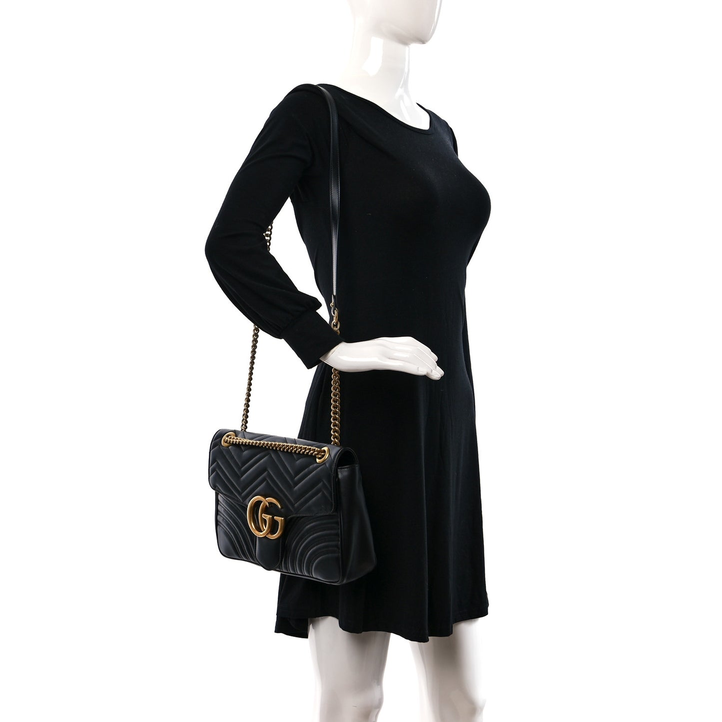 Calfskin Matelasse Medium GG Marmont Shoulder Bag Black