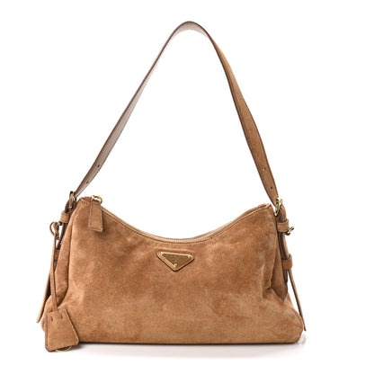 Prada Scamosciato Suede Medium Aimee Shoulder Bag Cacao 1 of 10