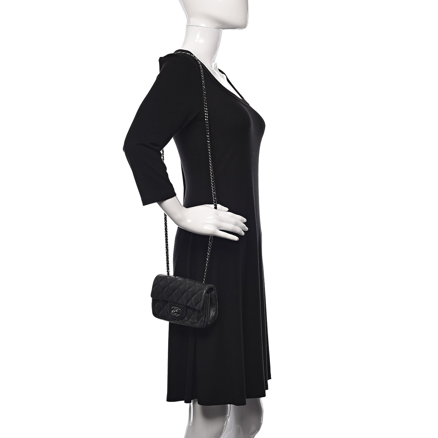 Lambskin Quilted Extra Mini Rectangular Flap Black