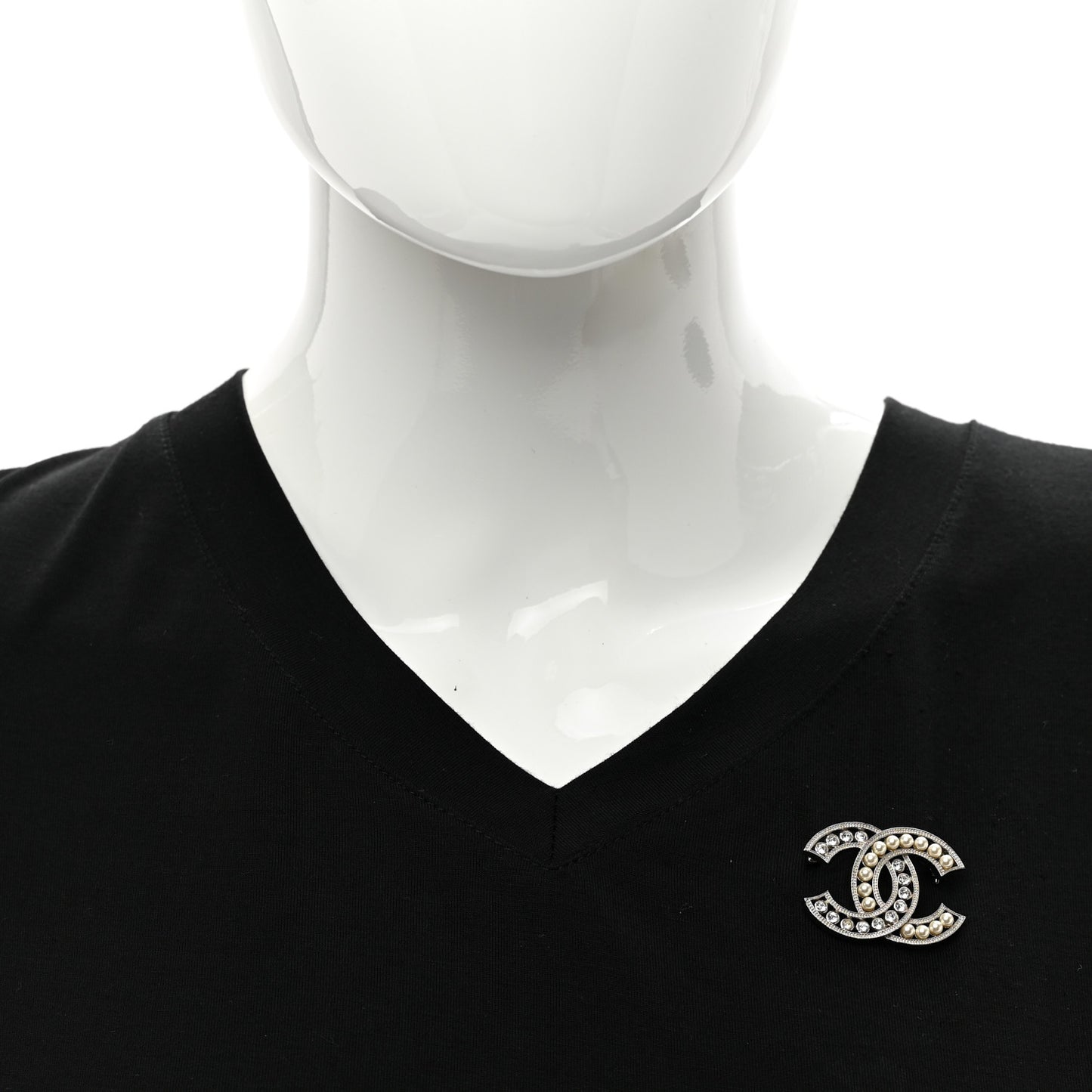 Pearl Crystal CC Brooch Silver