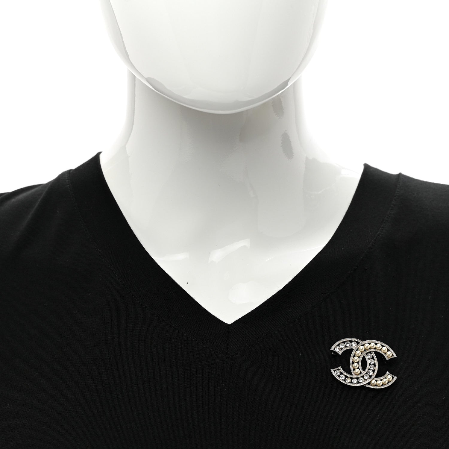 Chanel Pearl Crystal CC Brooch Silver 2 of 4