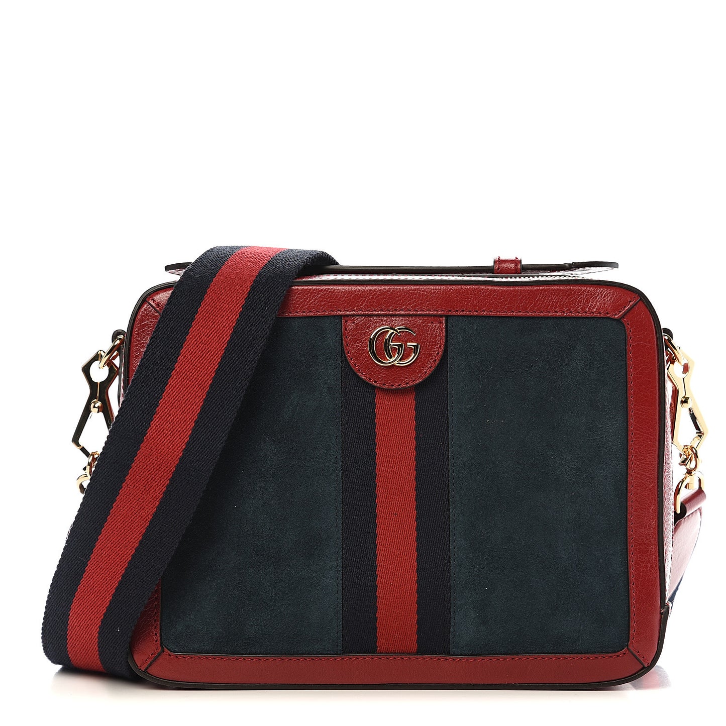 Suede Calfskin Web Small Ophidia Top Handle Shoulder Bag New Blue Romantic Cherry