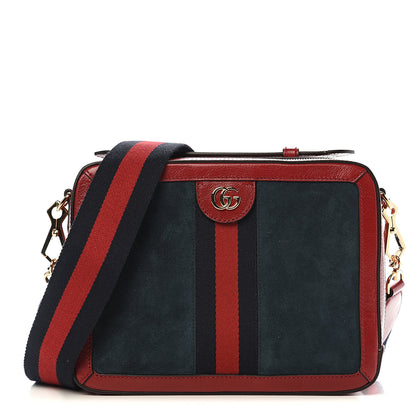 Gucci Suede Calfskin Web Small Ophidia Top Handle Shoulder Bag New Blue Romantic Cherry 1 of 9
