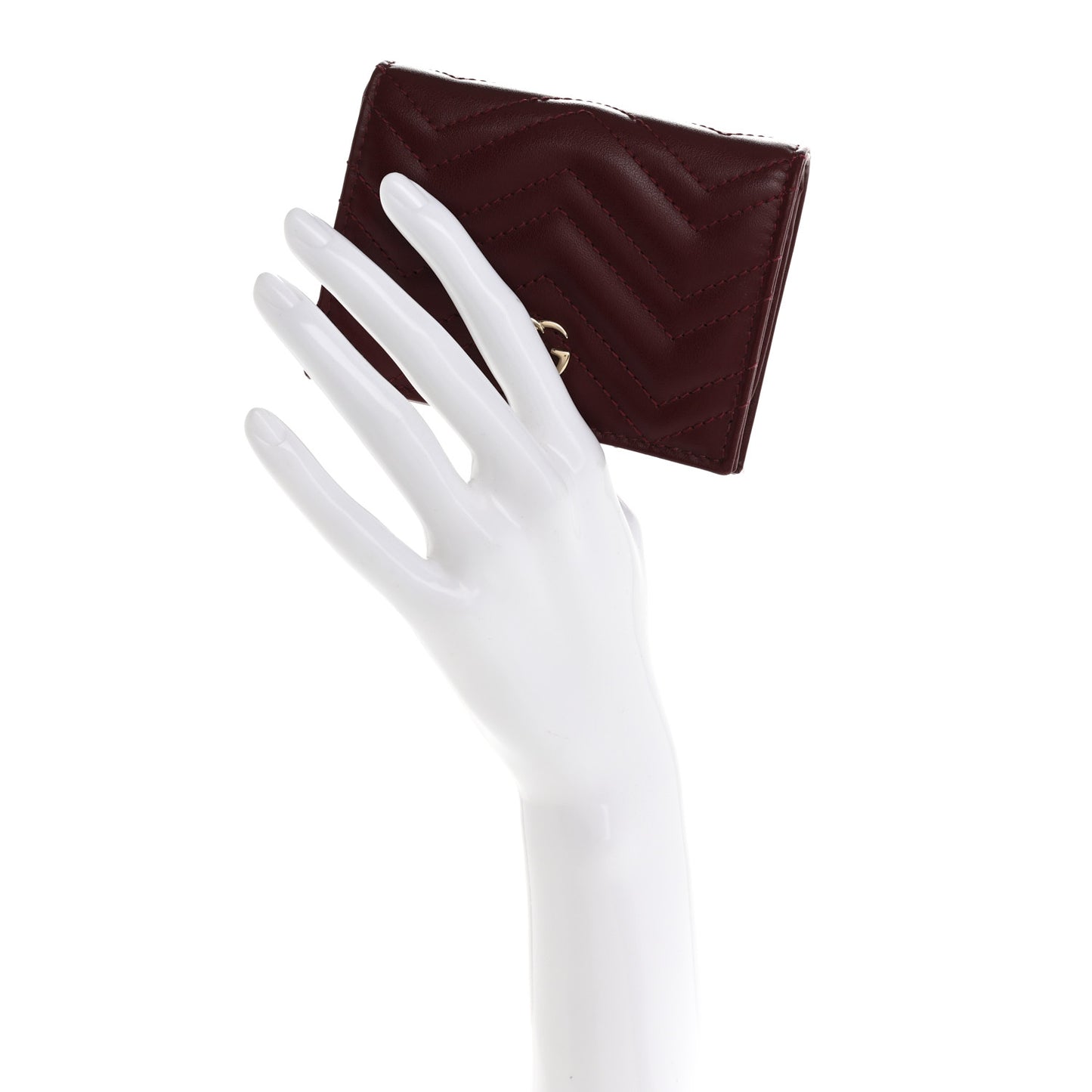 Calfskin Matelasse GG Marmont Card Case Wallet Rosso Ancora