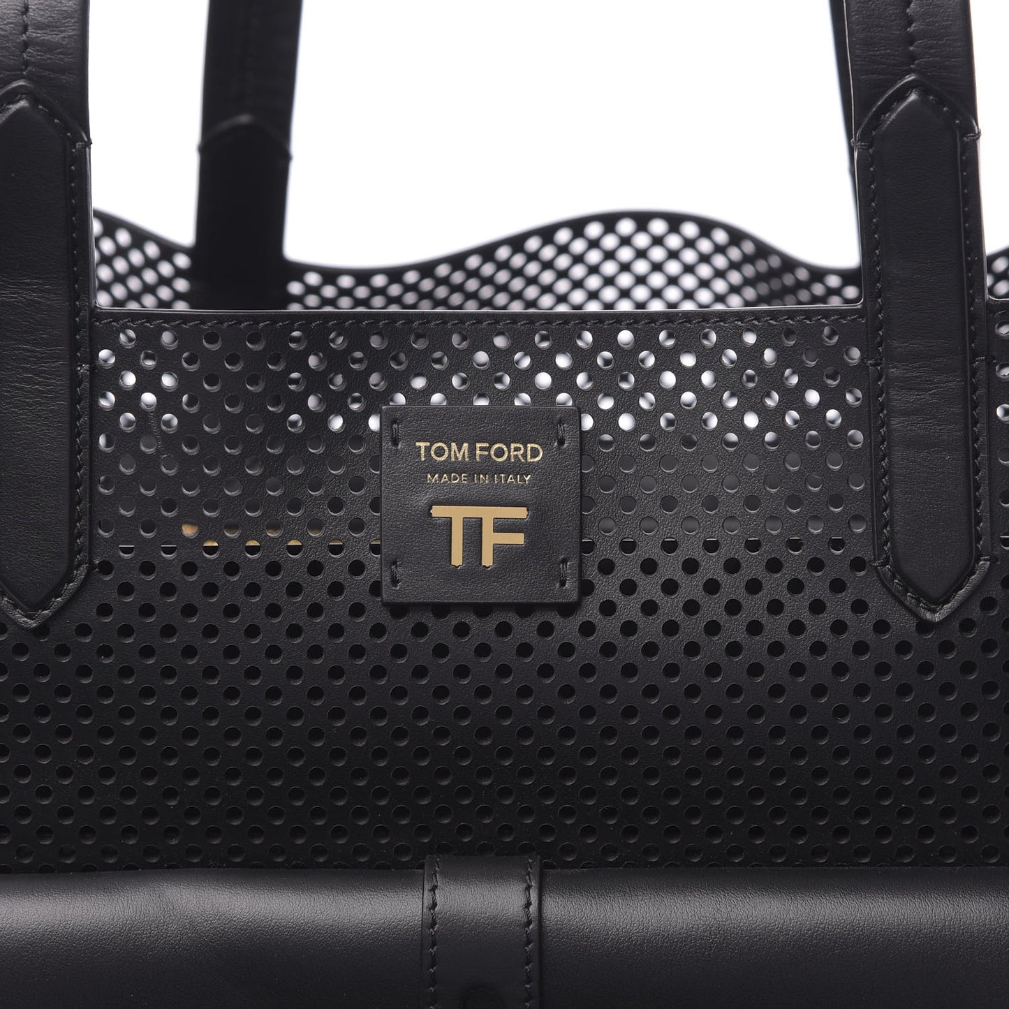 Calfskin Perforated T Twist Tote Black