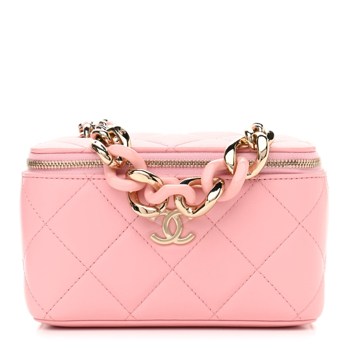 Lambskin Resin Elegant Chain Vanity Case Pink