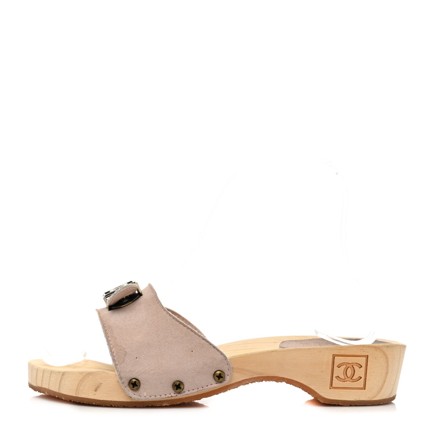 Chanel Suede CC Buckle Clogs 36 Beige 1 of 8