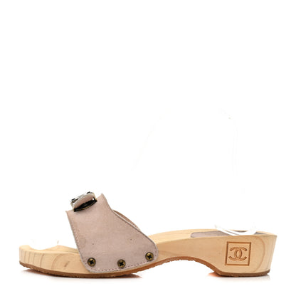 Chanel Suede CC Buckle Clogs 36 Beige 1 of 8