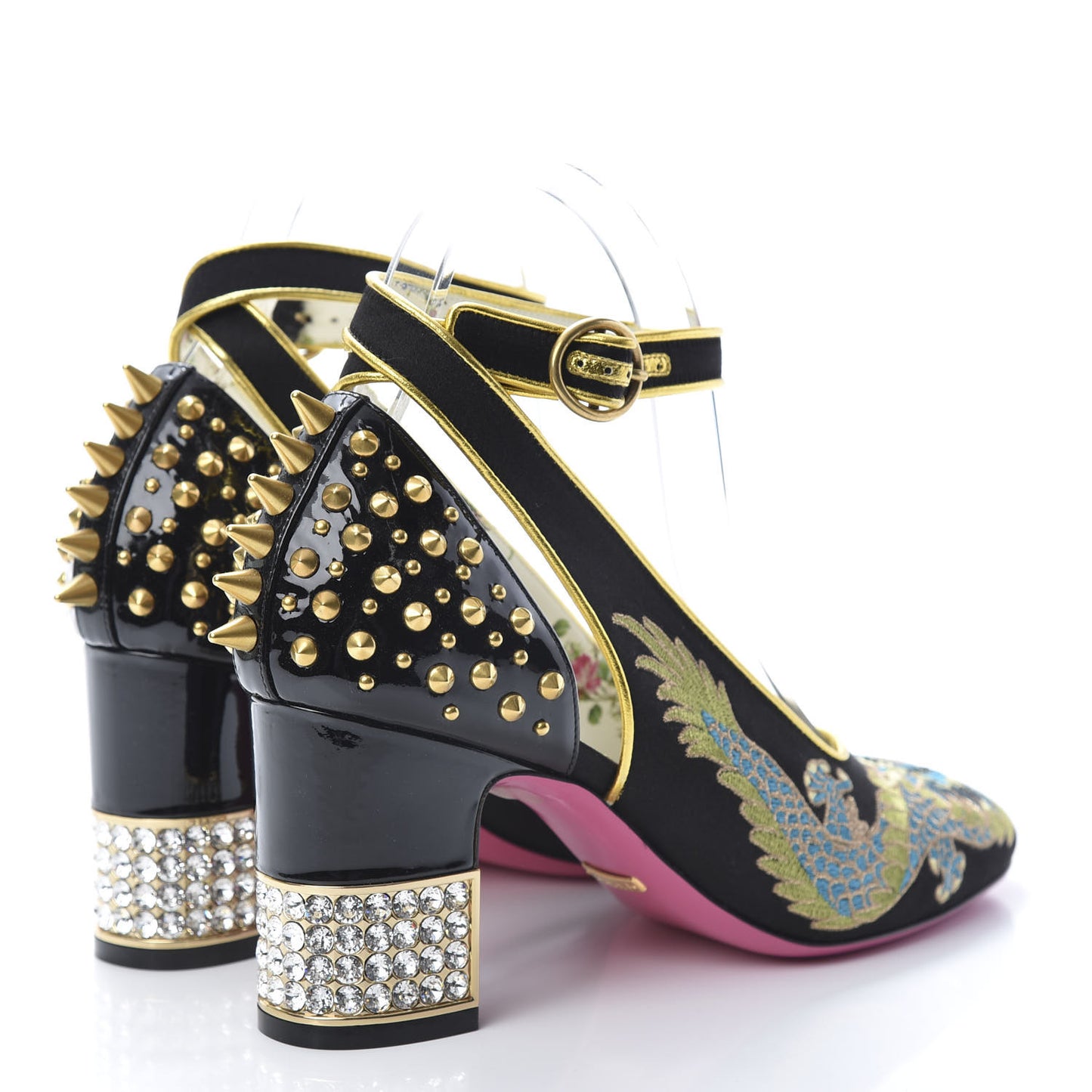 Satin Embroidered Dragon Caspar Pumps 38 Black
