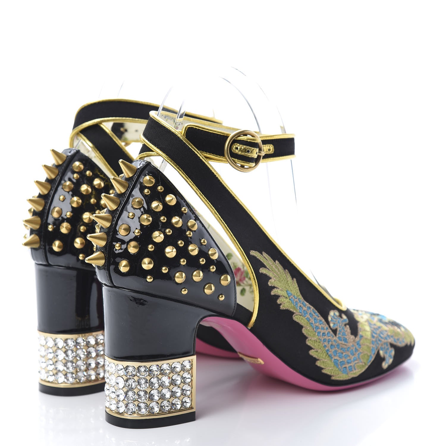 Gucci Satin Embroidered Dragon Caspar Pumps 38 Black 4 of 10
