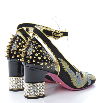 Gucci Satin Embroidered Dragon Caspar Pumps 38 Black 4 of 10