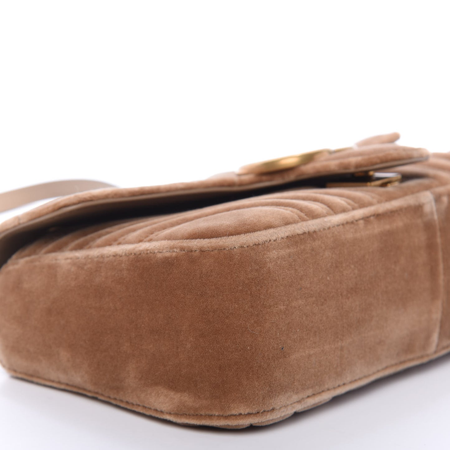 Velvet Matelasse Small GG Marmont Shoulder Bag Taupe