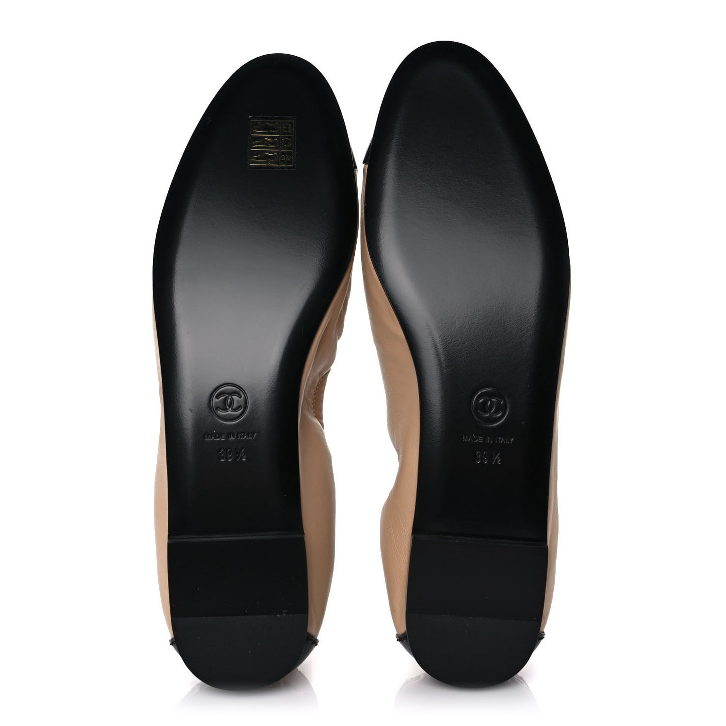 Lambskin Shiny Goatskin Calfskin Ballerina Flats 39.5 Beige Black