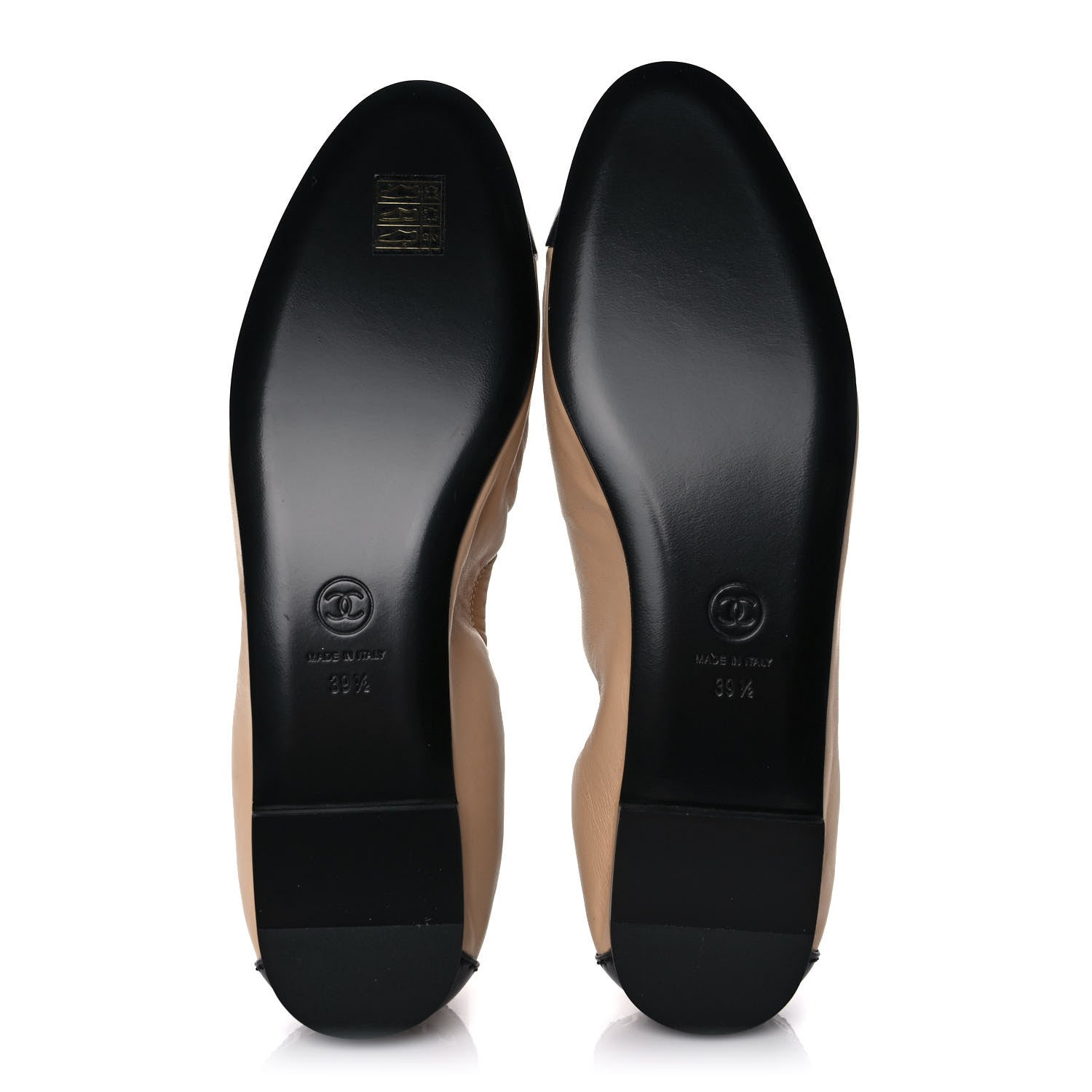 Chanel Lambskin Shiny Goatskin Calfskin Ballerina Flats 39.5 Beige Black 5 of 9