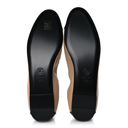 Chanel Lambskin Shiny Goatskin Calfskin Ballerina Flats 39.5 Beige Black 5 of 9