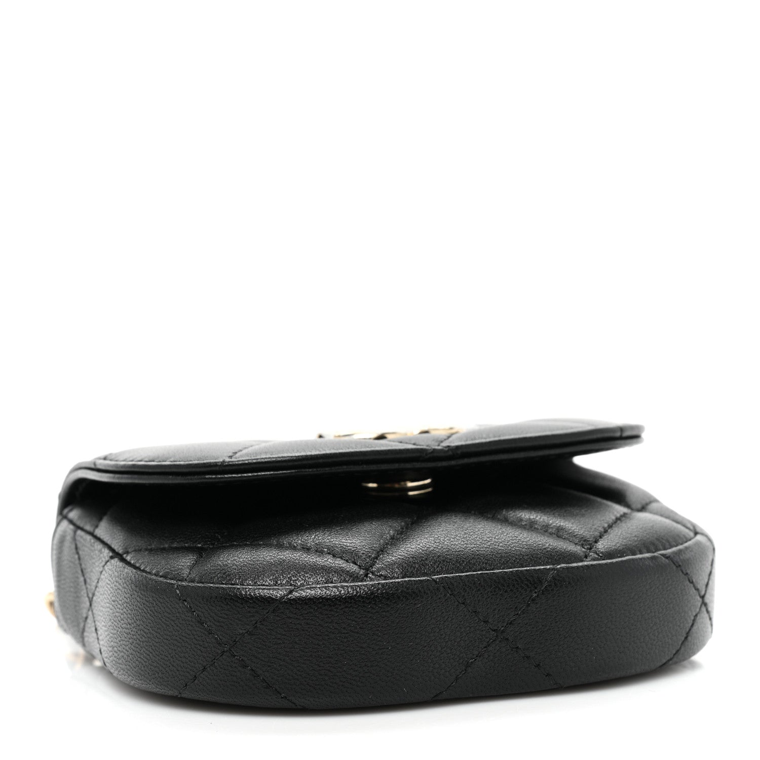 Chanel Lambskin Quilted Pearl Top Handle Clutch With Chain Black 4 of 9