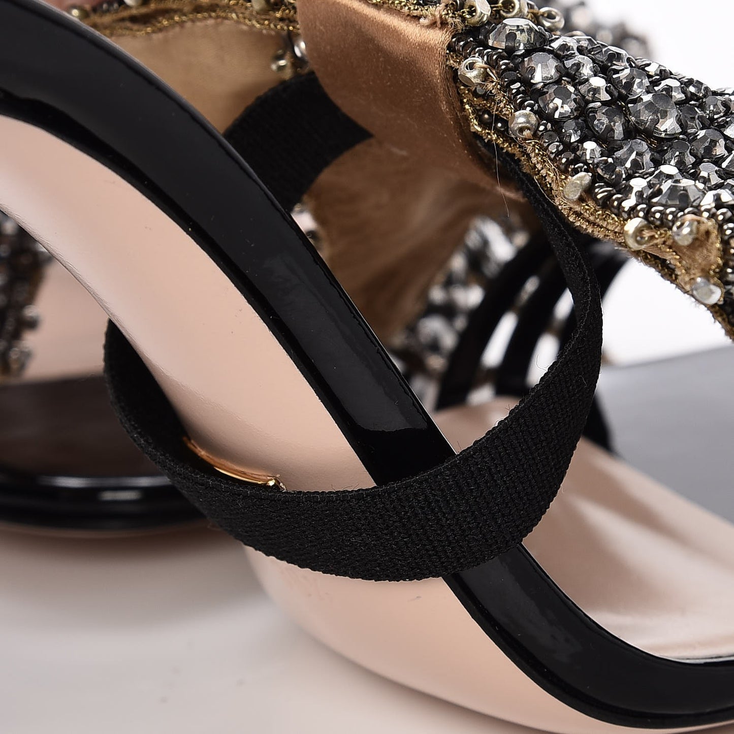 Patent Crystal Removable Bow Sandals 38.5 Black