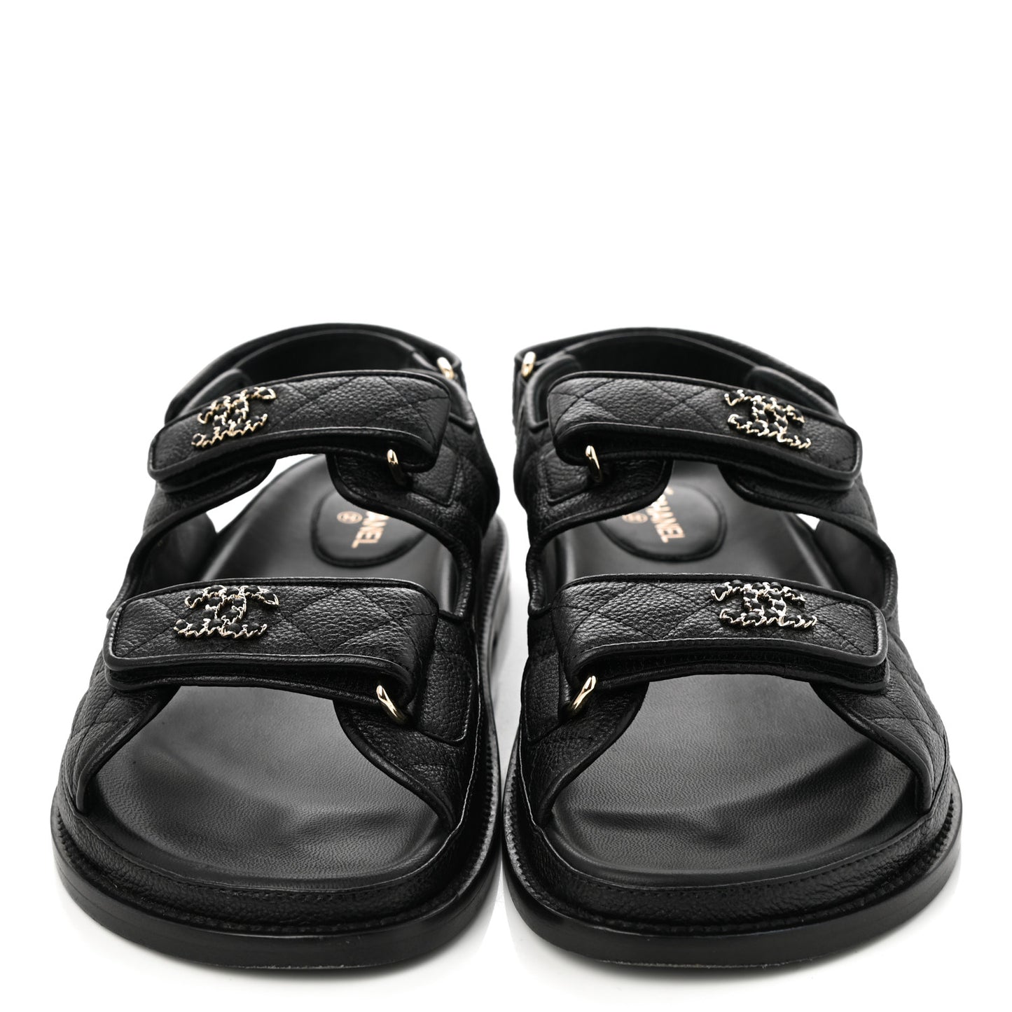 Grained Calfskin Velcro Dad Sandals 39 Black