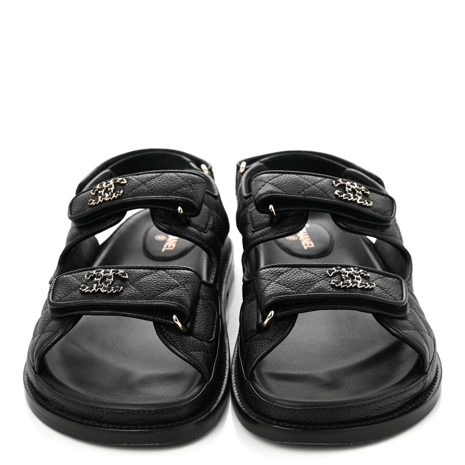 Chanel Grained Calfskin Velcro Dad Sandals 39 Black 2 of 8