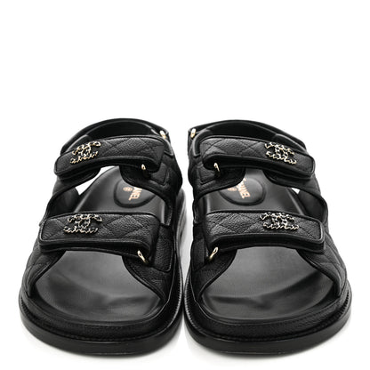 Chanel Grained Calfskin Velcro Dad Sandals 39 Black 2 of 8