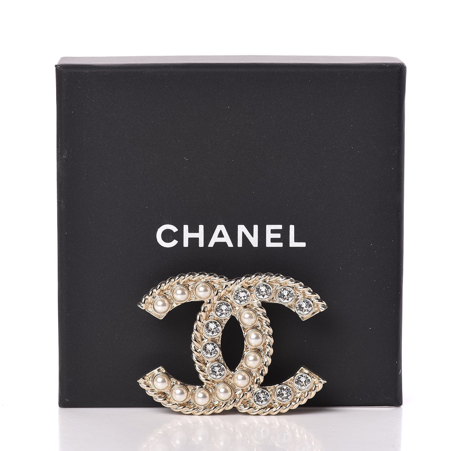 Pearl Crystal April In Paris CC Brooch Gold