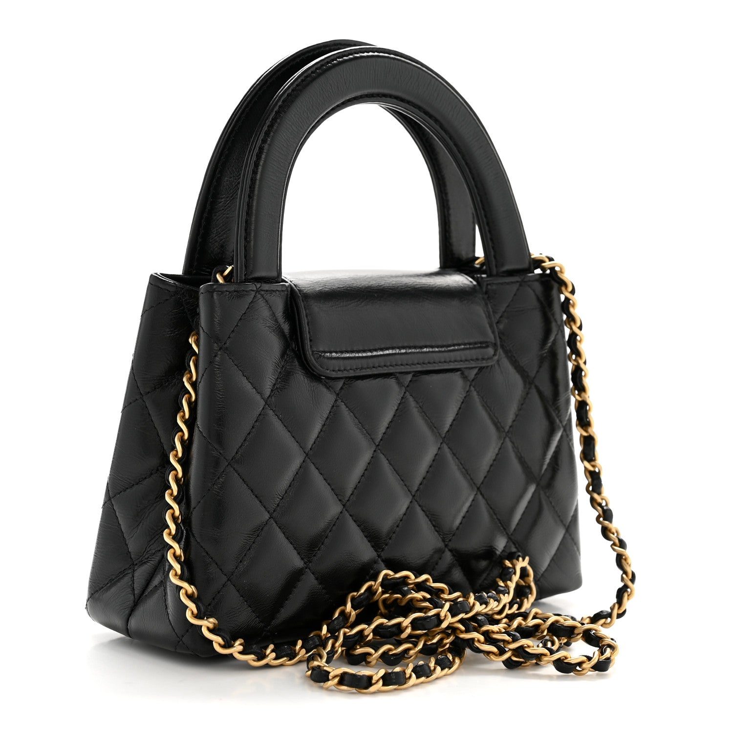 Chanel Shiny Aged Calfskin Quilted Nano Kelly Shopper Black 3 of 14