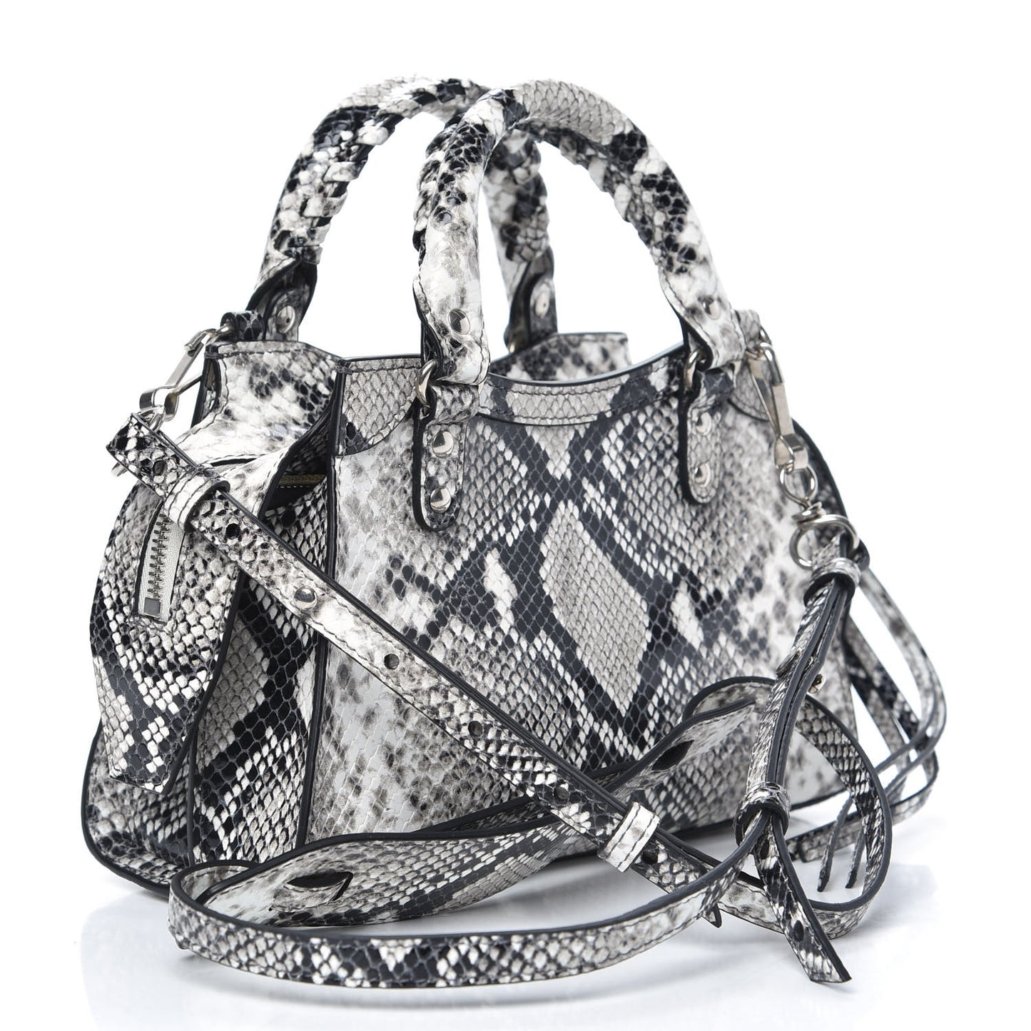 Grained Calfskin Snake Effect Neo Classic Silver Hardware Mini City Black White