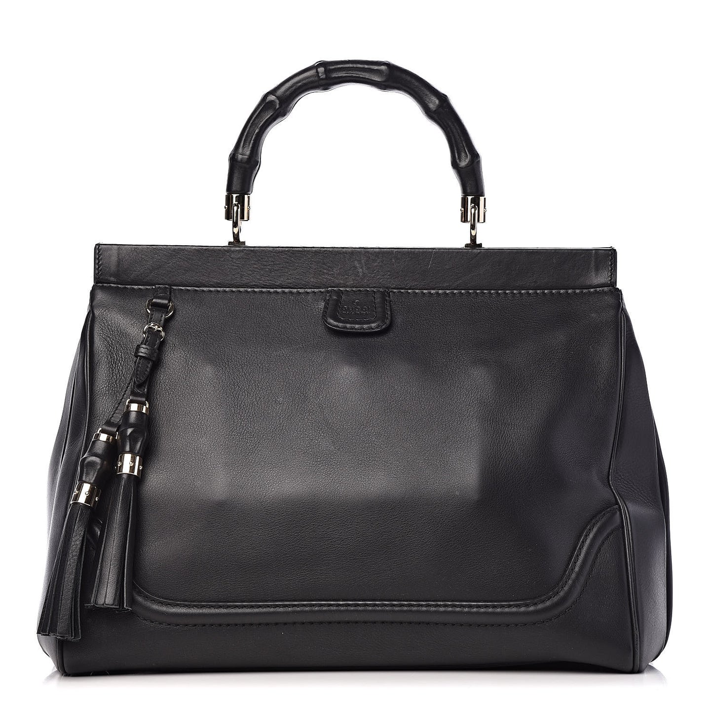 Calfskin Bold Bamboo Medium Top Handle Bag Black