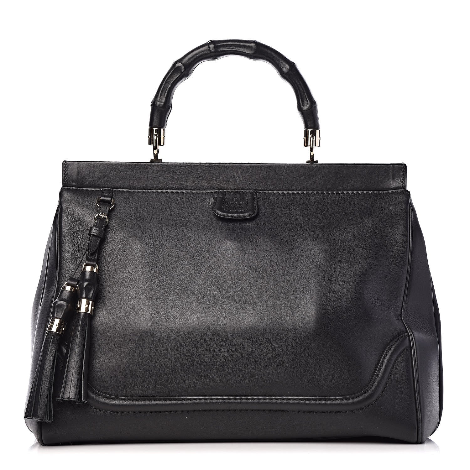 Gucci Calfskin Bold Bamboo Medium Top Handle Bag Black 1 of 12