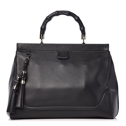 Gucci Calfskin Bold Bamboo Medium Top Handle Bag Black 1 of 12