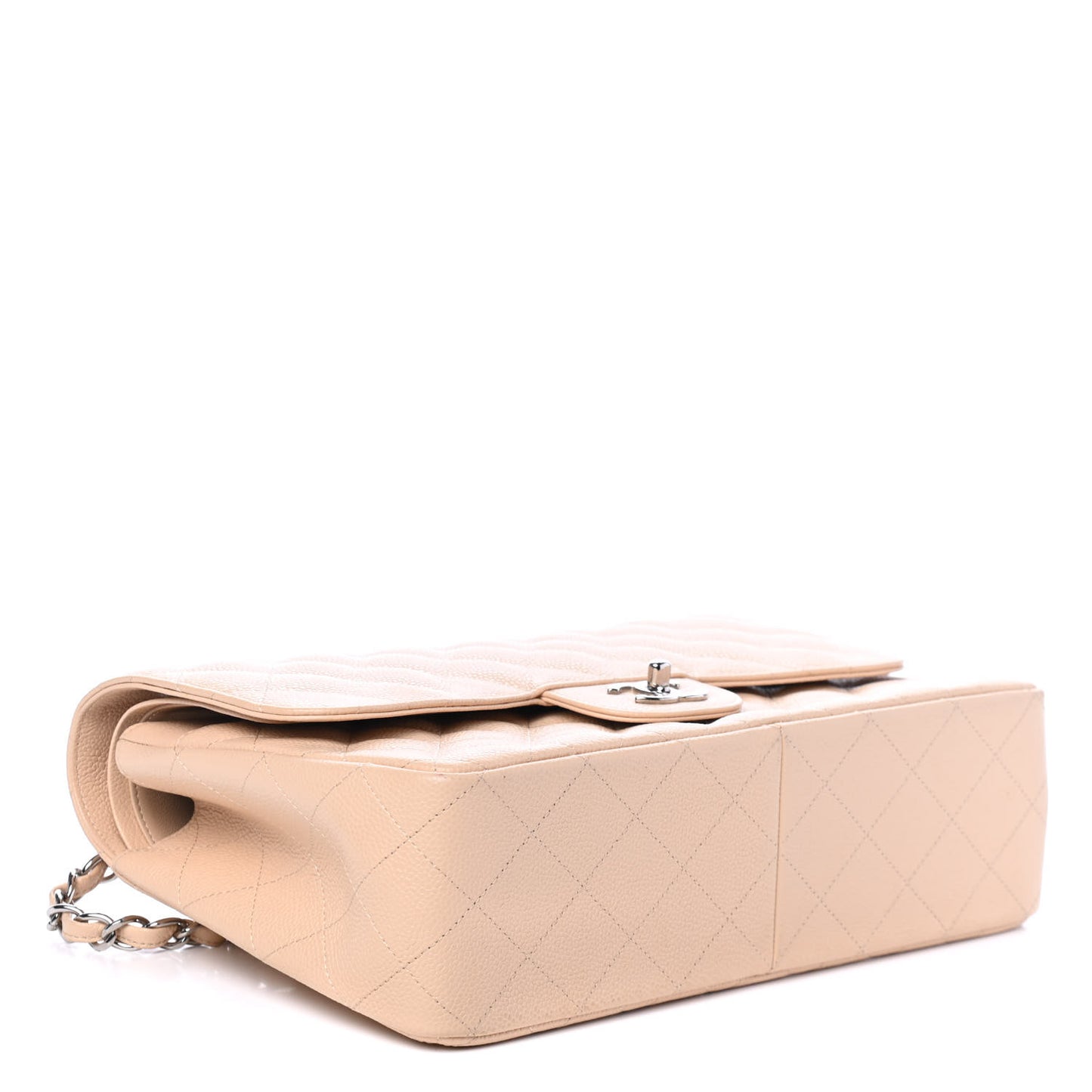 Caviar Quilted Jumbo Double Flap Beige Clair