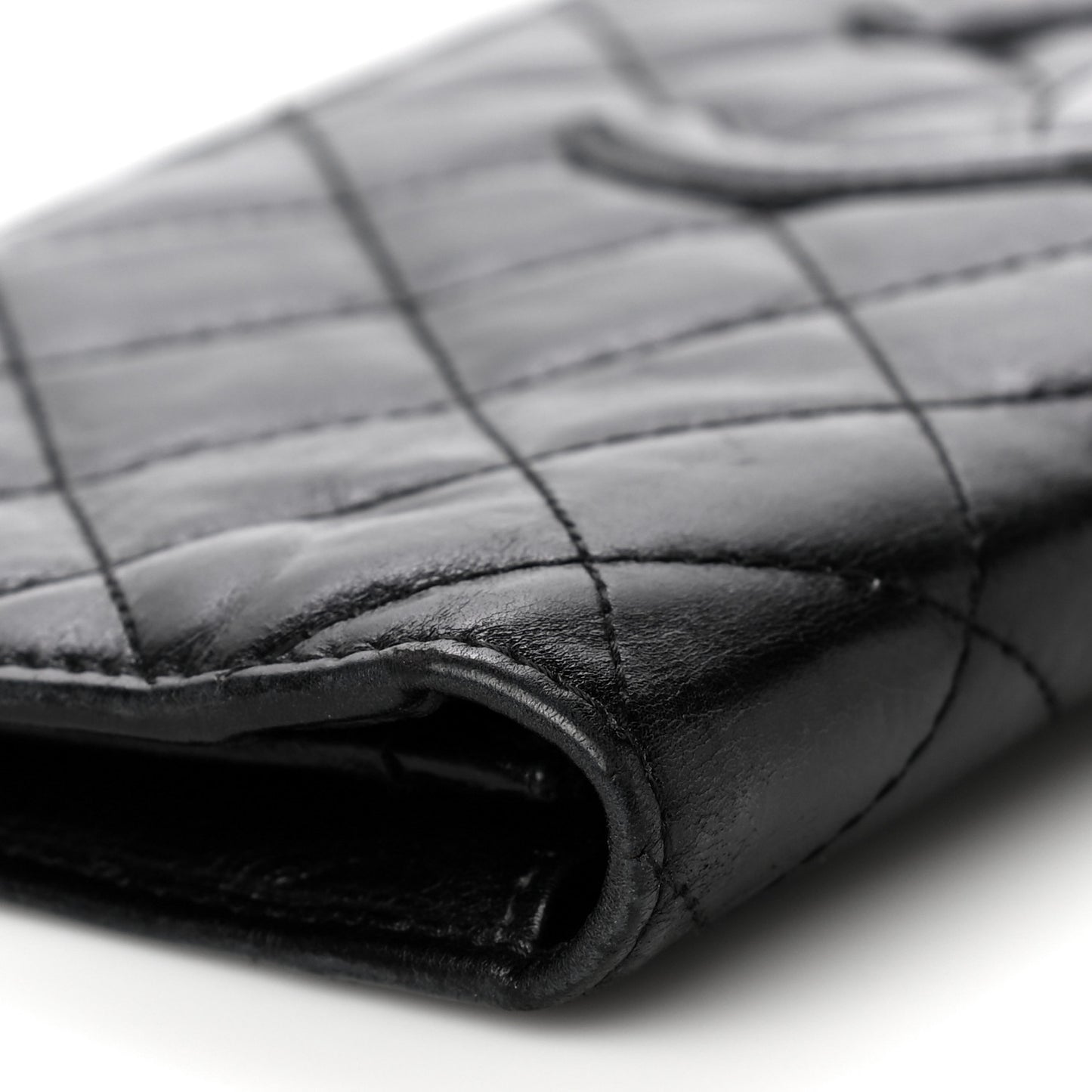 Aged Calfskin Quilted Cambon Yen Wallet Black