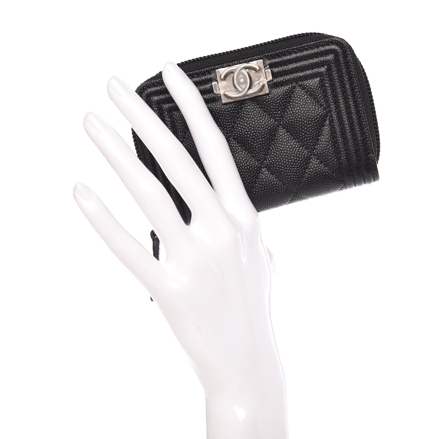 Caviar Quilted Boy Zip Around Coin Purse Black