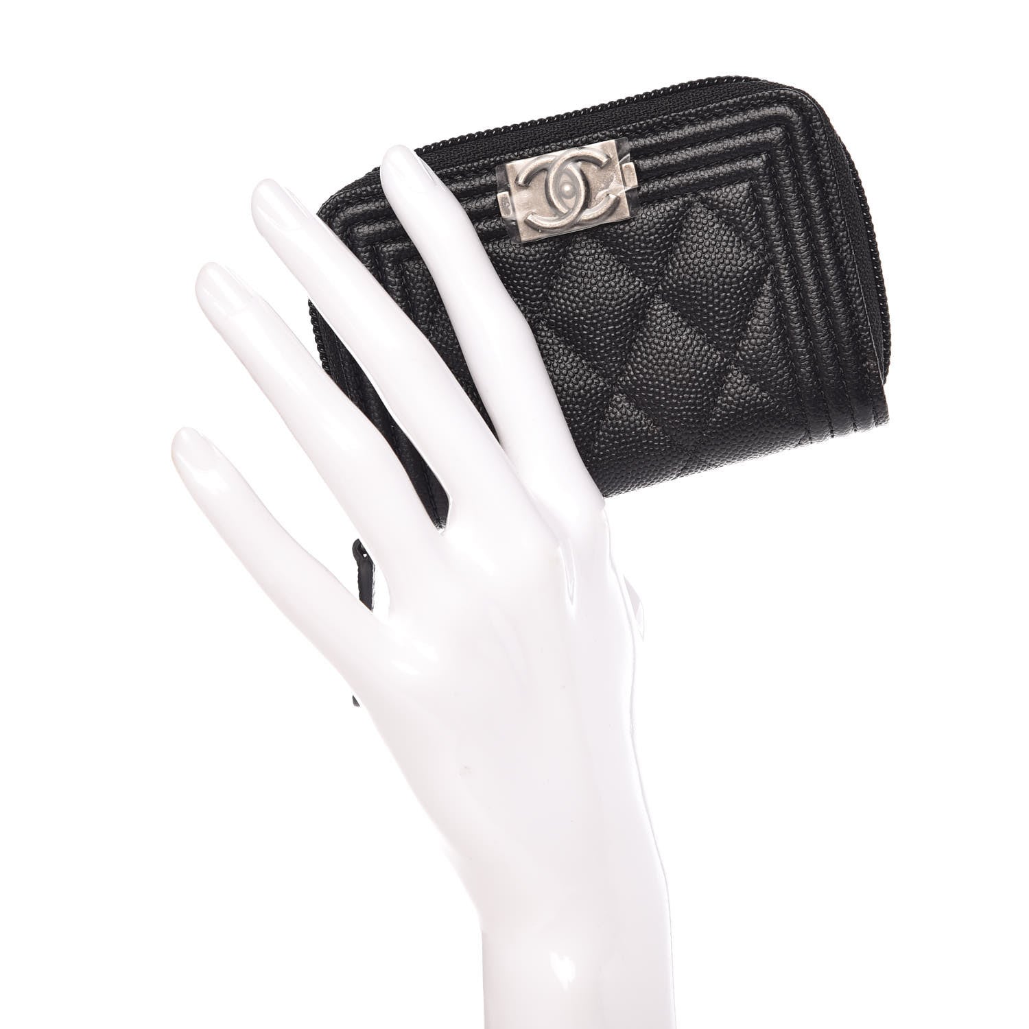 Chanel Caviar Quilted Boy Zip Around Coin Purse Black 2 of 11