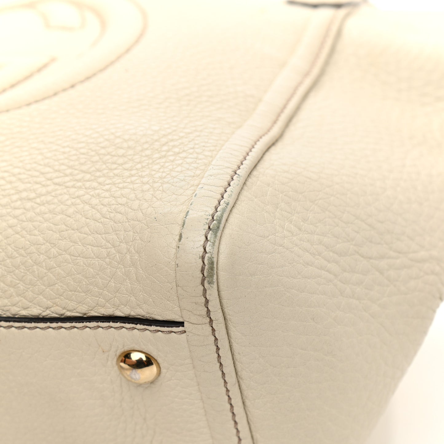 Pebbled Calfskin Small Soho Top Handle Bag Off White