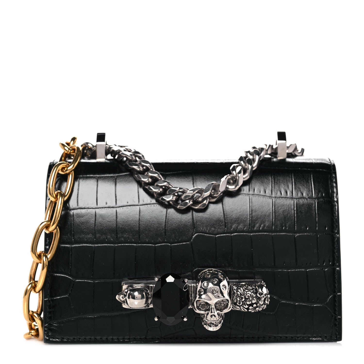 Alexander McQueen Crocodile Embossed Calfskin Knuckle Crossbody Black 1 of 9